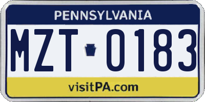 PA license plate MZT0183