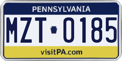PA license plate MZT0185