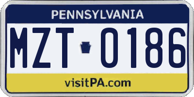PA license plate MZT0186