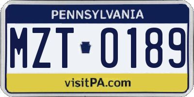 PA license plate MZT0189