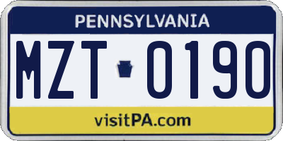 PA license plate MZT0190