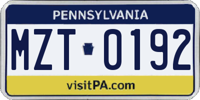 PA license plate MZT0192