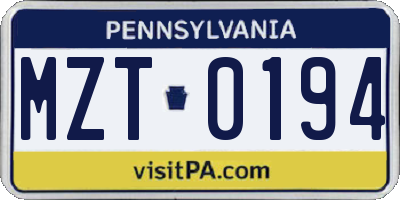PA license plate MZT0194