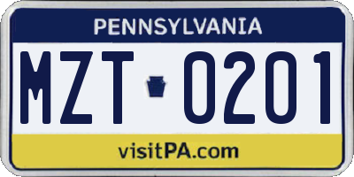 PA license plate MZT0201