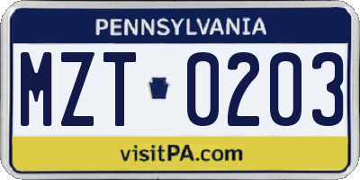 PA license plate MZT0203