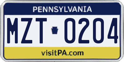 PA license plate MZT0204
