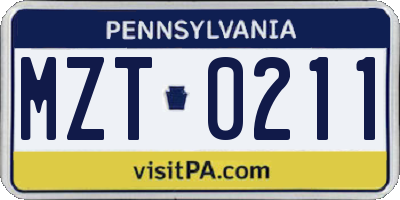 PA license plate MZT0211