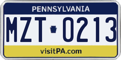 PA license plate MZT0213