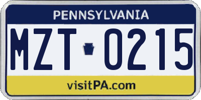 PA license plate MZT0215