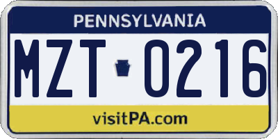 PA license plate MZT0216