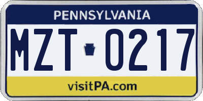 PA license plate MZT0217