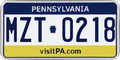 PA license plate MZT0218