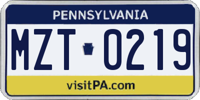 PA license plate MZT0219