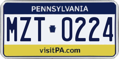 PA license plate MZT0224