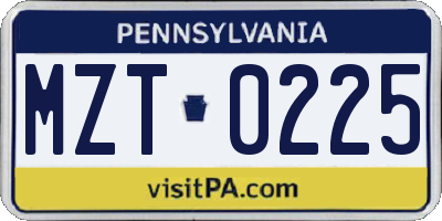 PA license plate MZT0225