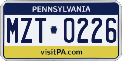 PA license plate MZT0226