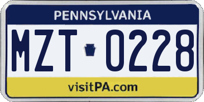 PA license plate MZT0228