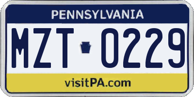 PA license plate MZT0229