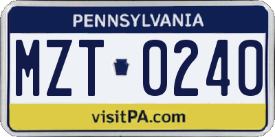 PA license plate MZT0240