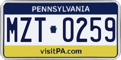 PA license plate MZT0259
