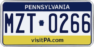 PA license plate MZT0266