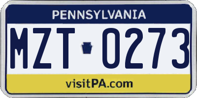 PA license plate MZT0273