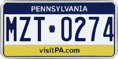 PA license plate MZT0274