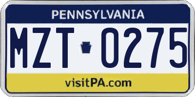PA license plate MZT0275