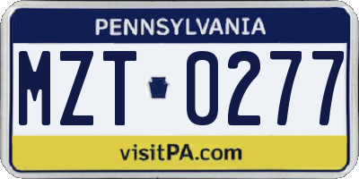 PA license plate MZT0277