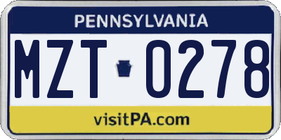 PA license plate MZT0278