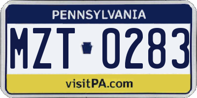 PA license plate MZT0283