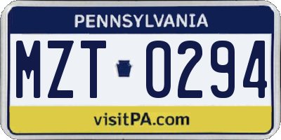 PA license plate MZT0294