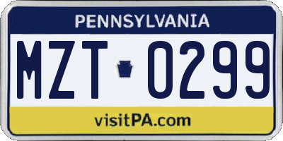 PA license plate MZT0299