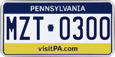 PA license plate MZT0300
