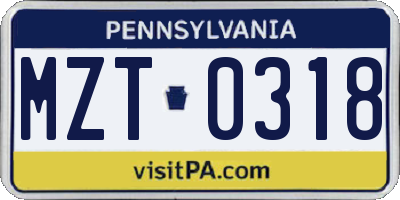 PA license plate MZT0318