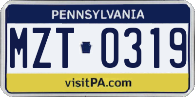 PA license plate MZT0319