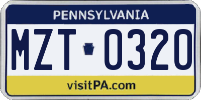 PA license plate MZT0320