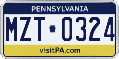 PA license plate MZT0324