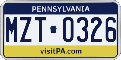 PA license plate MZT0326