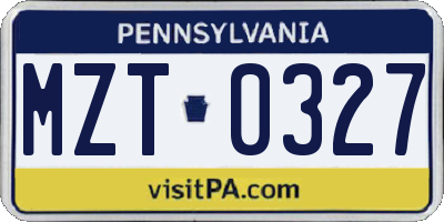 PA license plate MZT0327