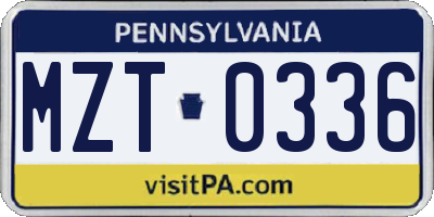 PA license plate MZT0336