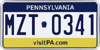 PA license plate MZT0341