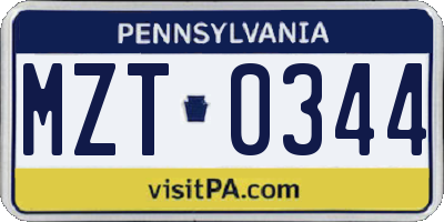 PA license plate MZT0344