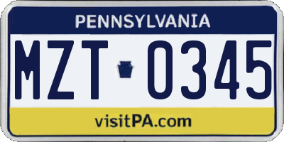 PA license plate MZT0345