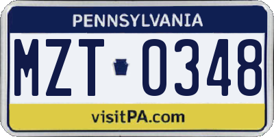 PA license plate MZT0348