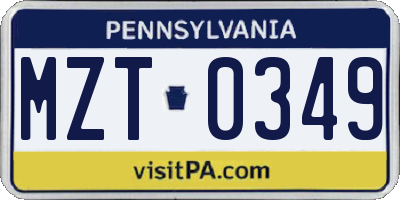 PA license plate MZT0349