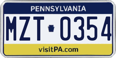 PA license plate MZT0354