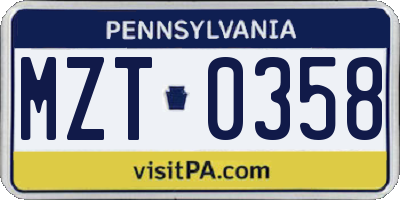 PA license plate MZT0358