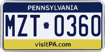 PA license plate MZT0360