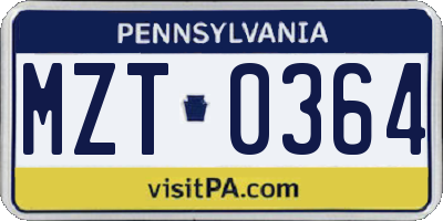 PA license plate MZT0364